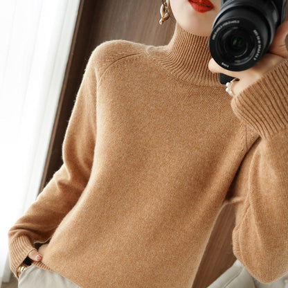 lusailstore-Solid Turtleneck Knit Sweater