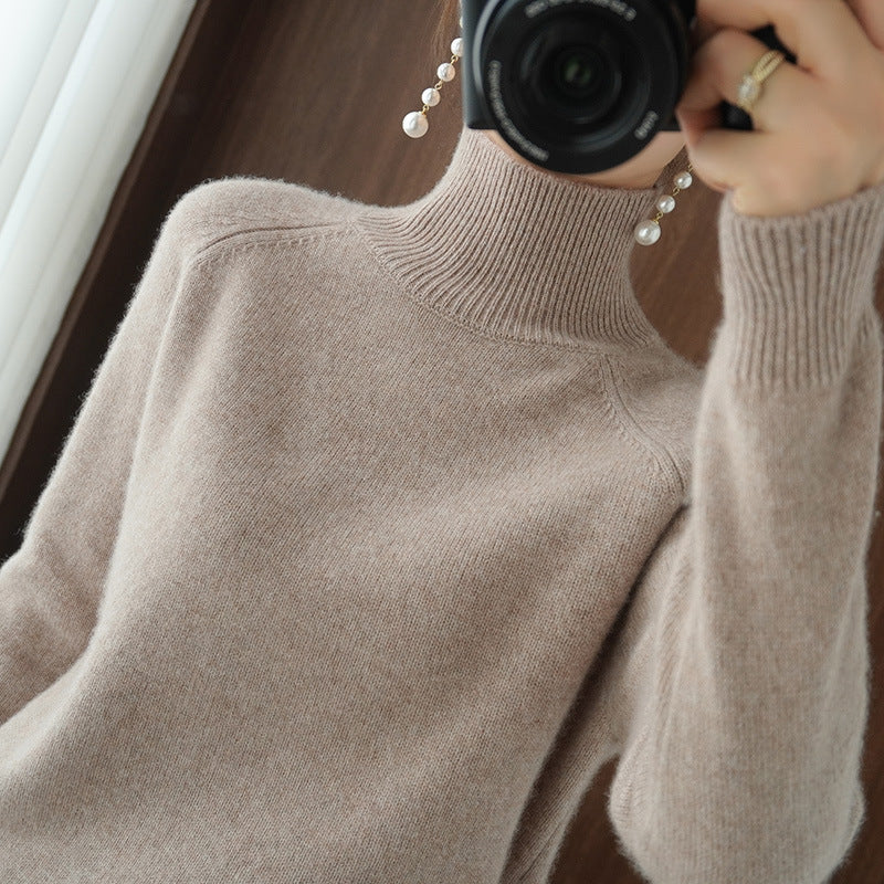 lusailstore-Solid Turtleneck Knit Sweater