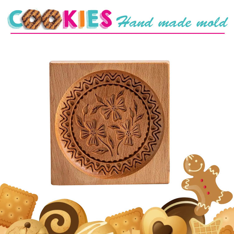 Cross-Border Cookie Mold Cutter Beech Cookie Shortbread Wooden Cookie Mold Biscuit Mold Flower