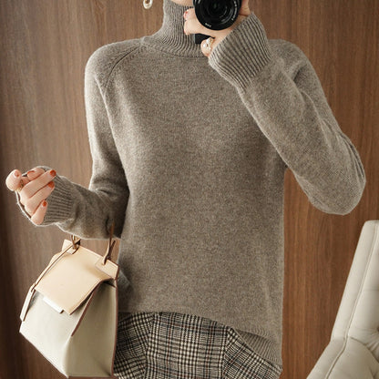 lusailstore-Solid Turtleneck Knit Sweater