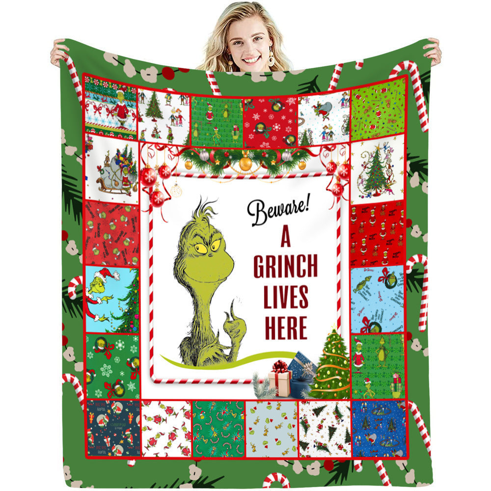 lusailstore - christmas green fluffy grinch flannel blankets