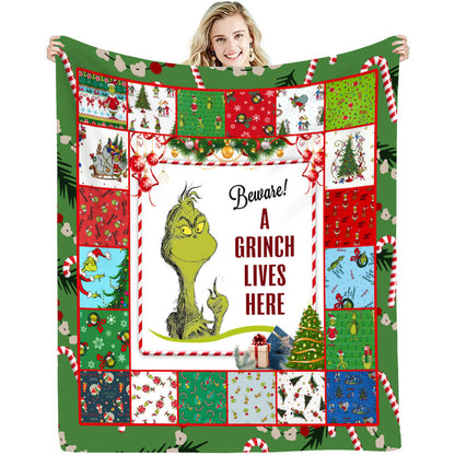 lusailstore - christmas green fluffy grinch flannel blankets