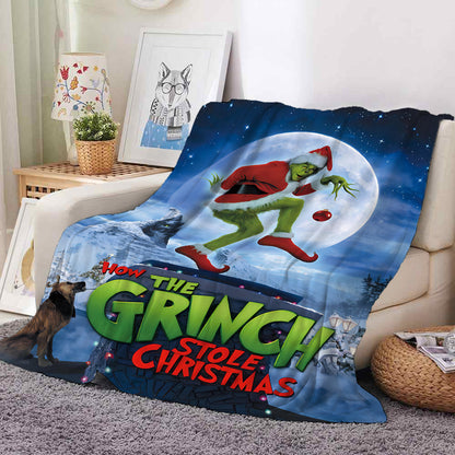 lusailstore - christmas green fluffy grinch flannel blankets