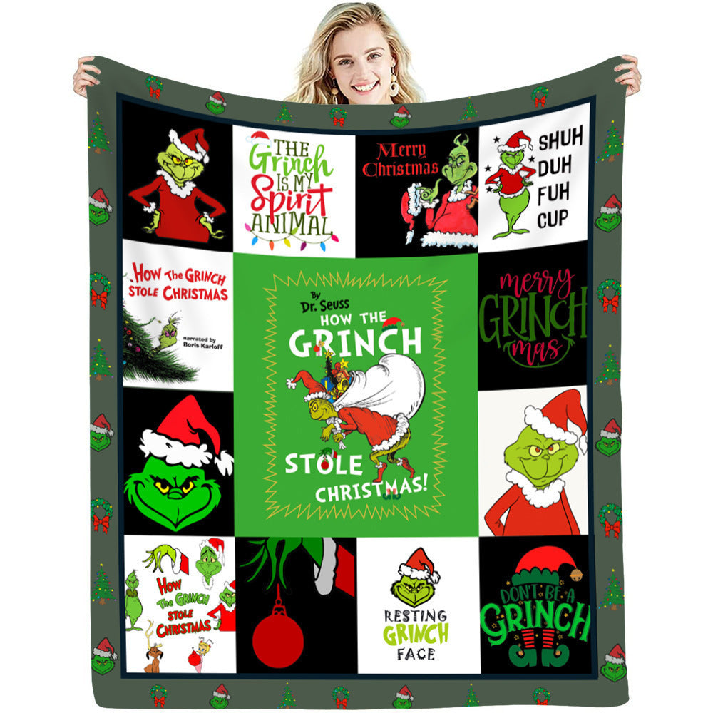 lusailstore - christmas green fluffy grinch flannel blankets