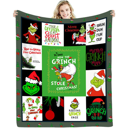 lusailstore - christmas green fluffy grinch flannel blankets