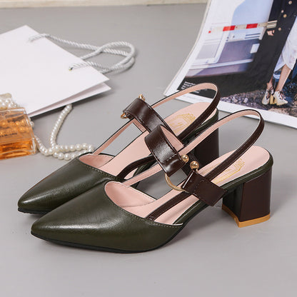 lusailstore -Women's thick heel pointed toe buckle high heel sandals