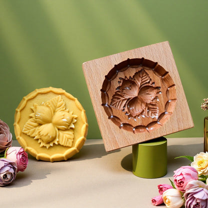 Cross-Border Cookie Mold Cutter Beech Cookie Shortbread Wooden Cookie Mold Biscuit Mold Flower