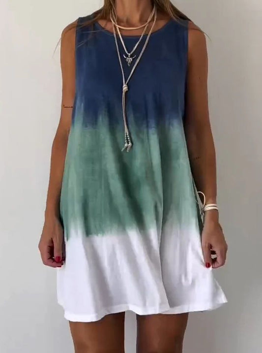 lusailstore - Fashionable Tie-Dye Sleeveless Round Neck Dress