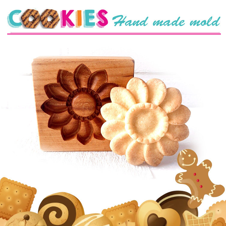 Cross-Border Cookie Mold Cutter Beech Cookie Shortbread Wooden Cookie Mold Biscuit Mold Flower