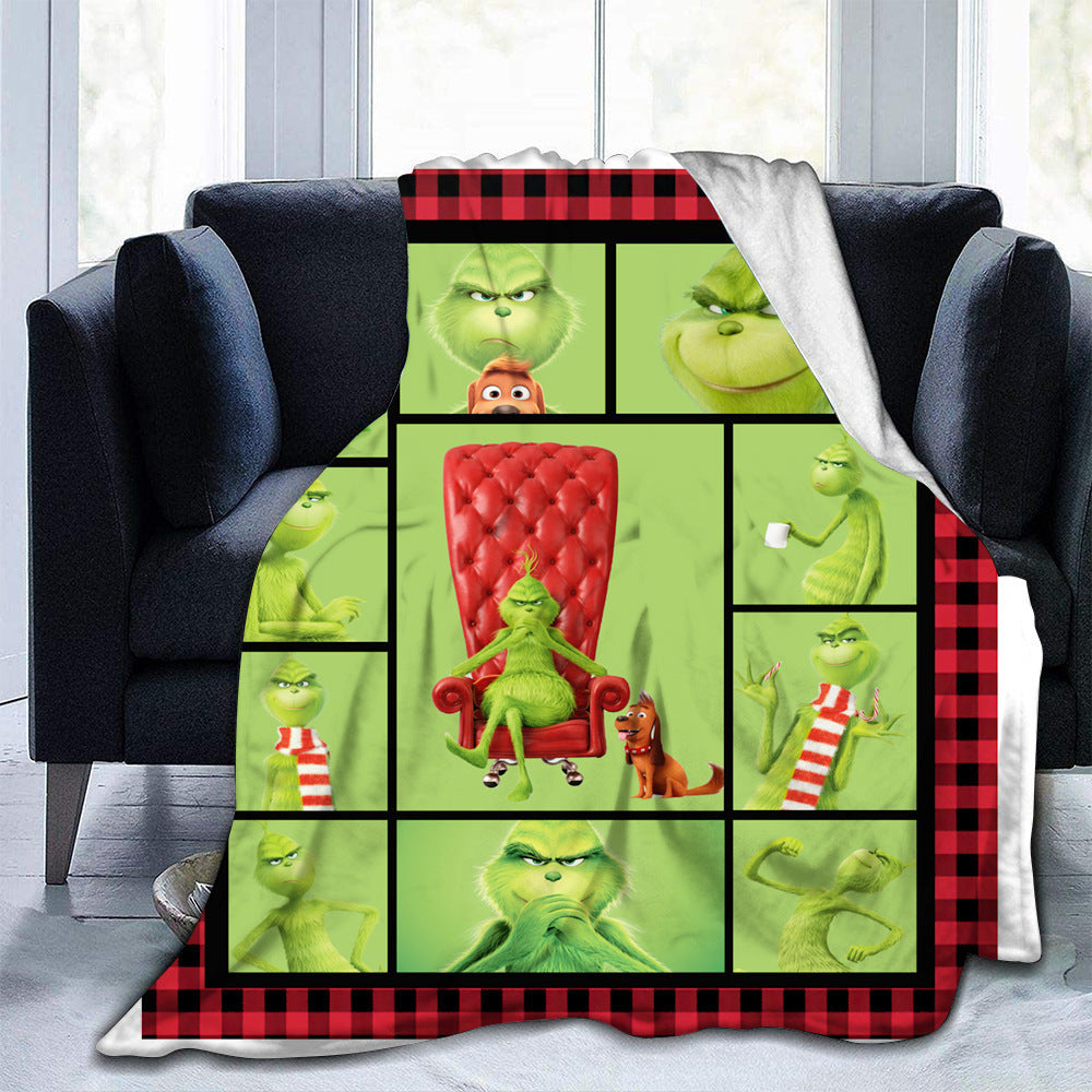 lusailstore - christmas green fluffy grinch flannel blankets