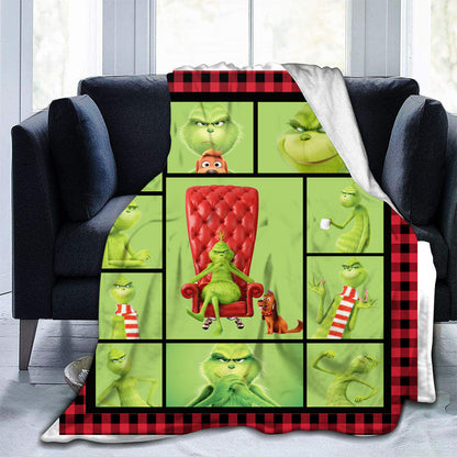 lusailstore - christmas green fluffy grinch flannel blankets