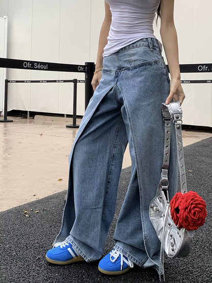 lusailstore - Fake two-piece high-end hot girl denim skirt