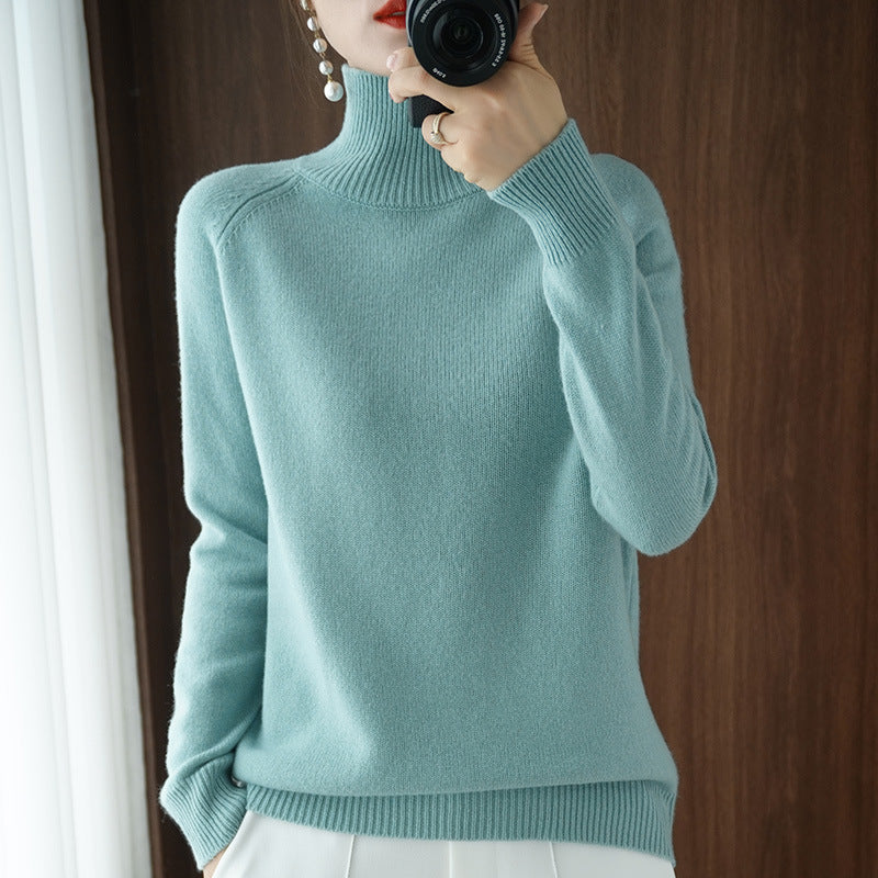 lusailstore-Solid Turtleneck Knit Sweater