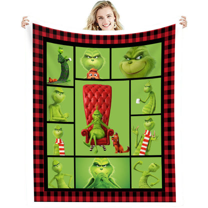 lusailstore - christmas green fluffy grinch flannel blankets