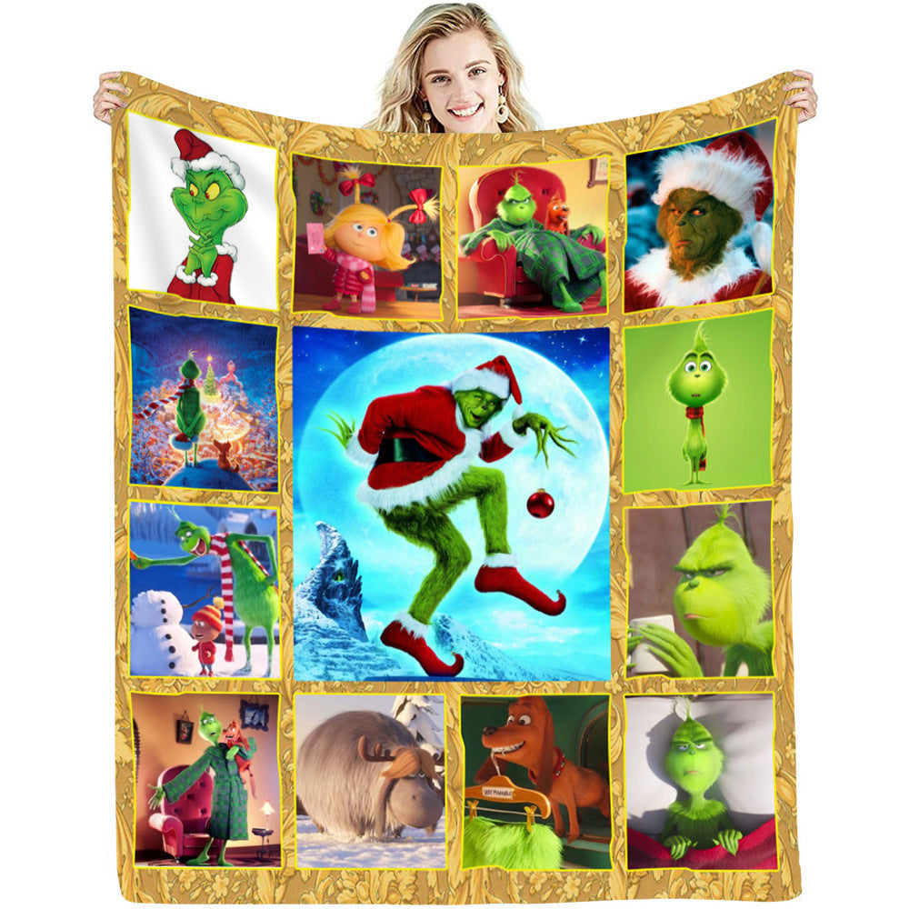 lusailstore - christmas green fluffy grinch flannel blankets