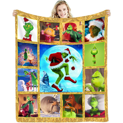 lusailstore - christmas green fluffy grinch flannel blankets