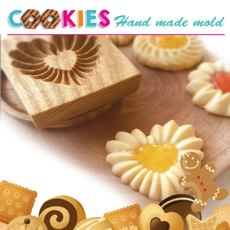 Cross-Border Cookie Mold Cutter Beech Cookie Shortbread Wooden Cookie Mold Biscuit Mold Flower