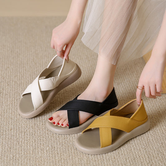 lusailstore-Women's Soft Cross Leather Sandals