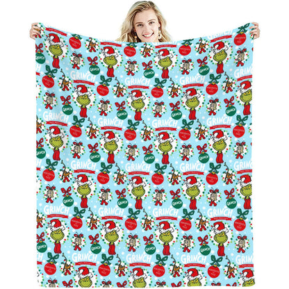 lusailstore - christmas green fluffy grinch flannel blankets