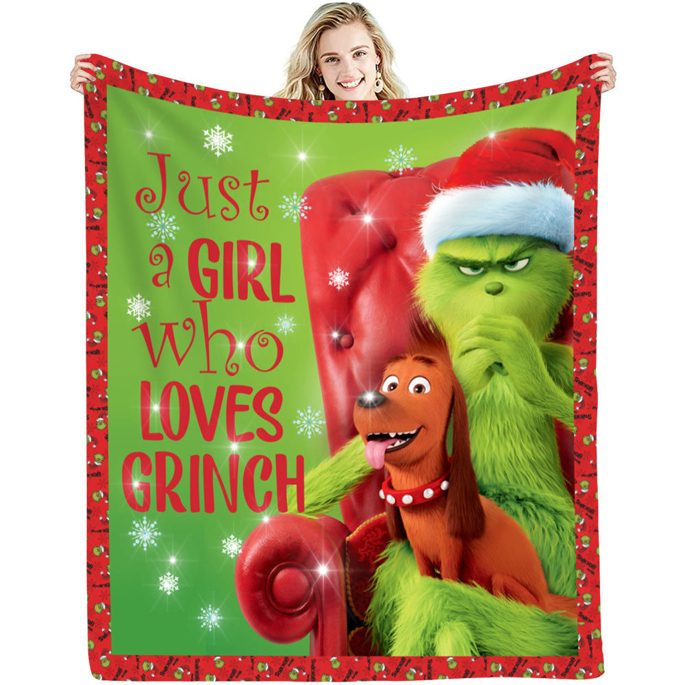 lusailstore - christmas green fluffy grinch flannel blankets