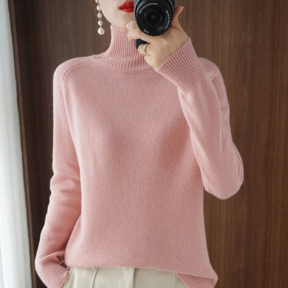 lusailstore-Solid Turtleneck Knit Sweater