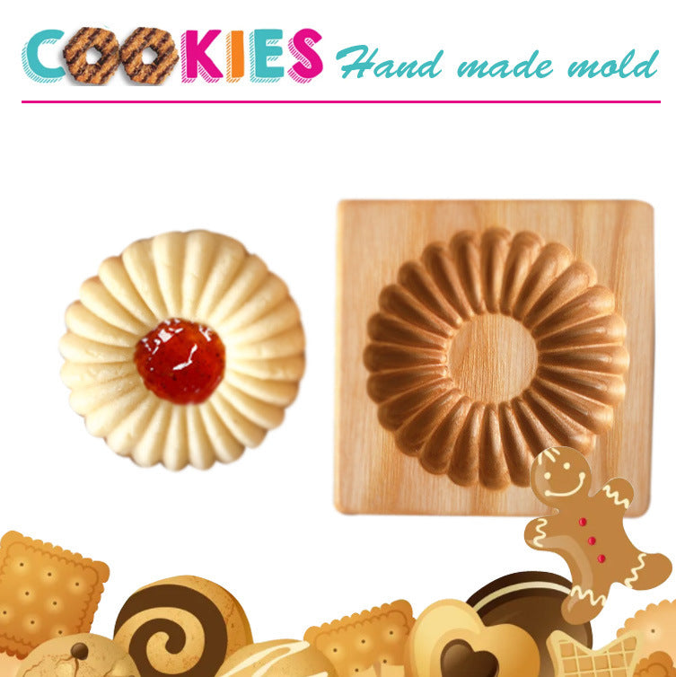 Cross-Border Cookie Mold Cutter Beech Cookie Shortbread Wooden Cookie Mold Biscuit Mold Flower
