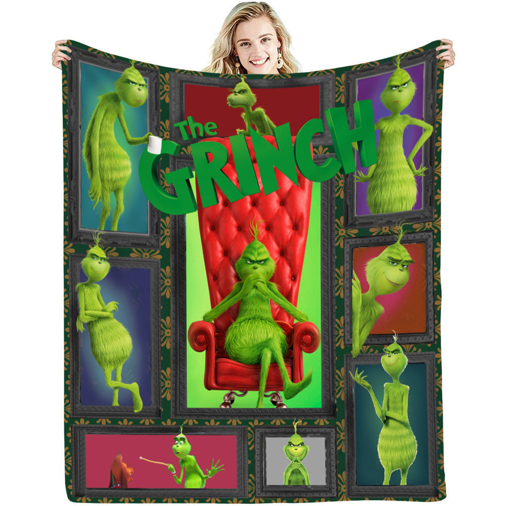 lusailstore - christmas green fluffy grinch flannel blankets