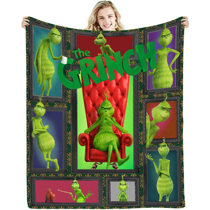 lusailstore - christmas green fluffy grinch flannel blankets