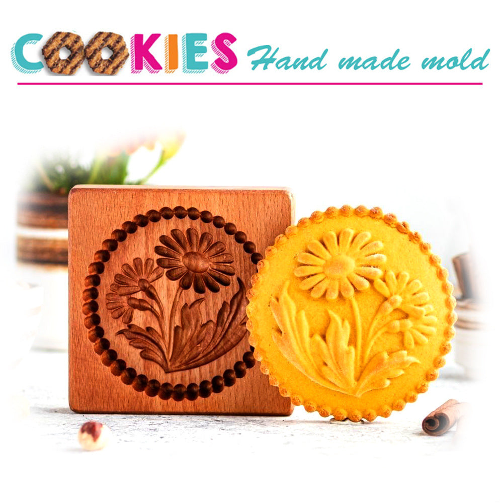 Cross-Border Cookie Mold Cutter Beech Cookie Shortbread Wooden Cookie Mold Biscuit Mold Flower
