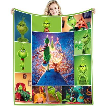 lusailstore - christmas green fluffy grinch flannel blankets