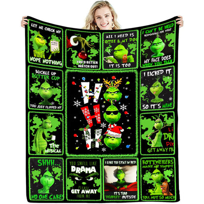 lusailstore - christmas green fluffy grinch flannel blankets