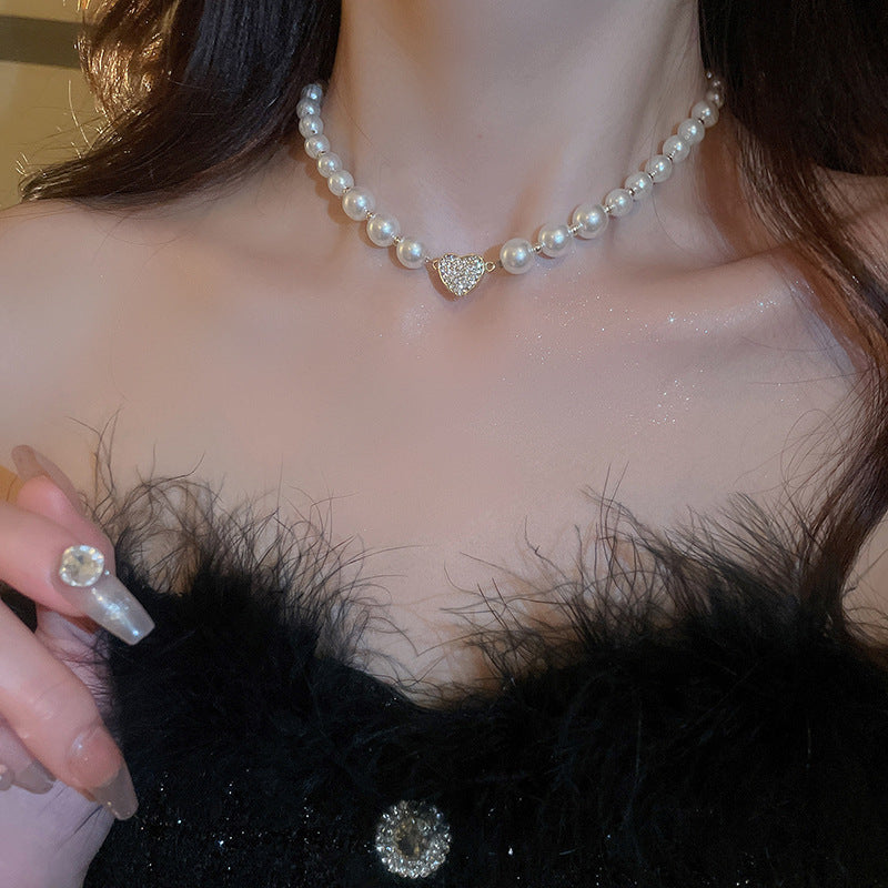 lusailstore - Magnetic heart-shaped pearl pendant necklace
