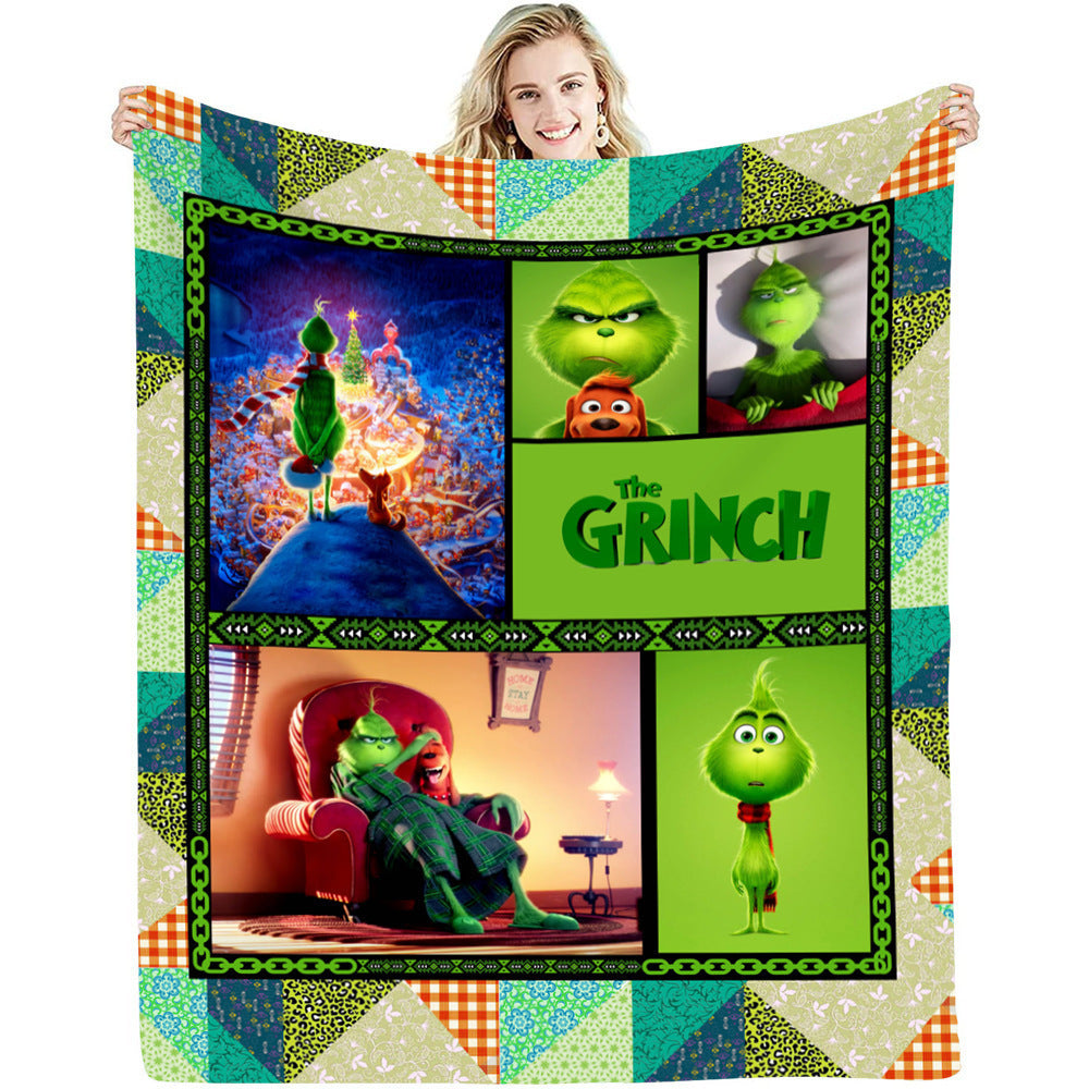 lusailstore - christmas green fluffy grinch flannel blankets