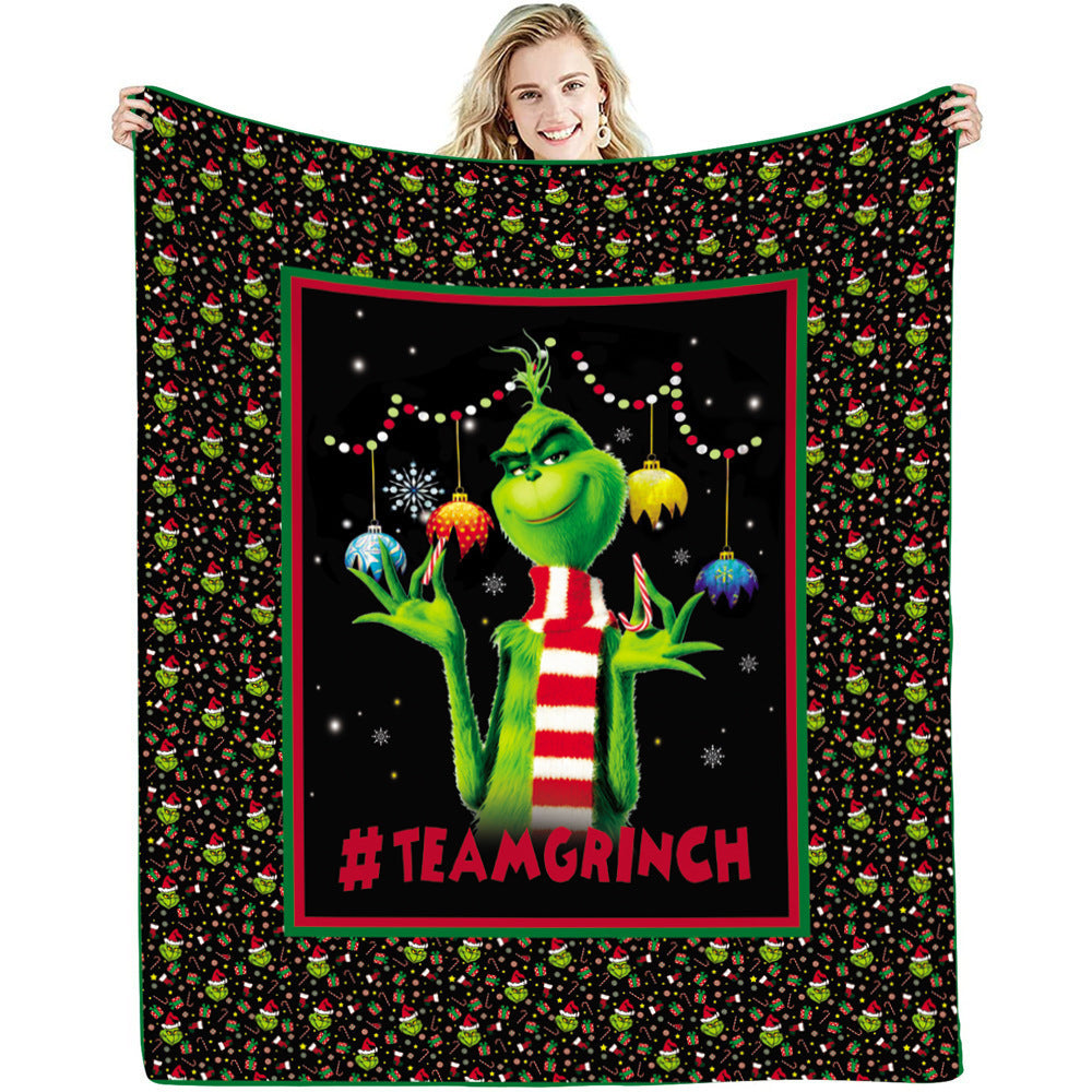 lusailstore - christmas green fluffy grinch flannel blankets