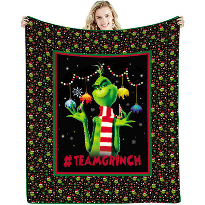 lusailstore - christmas green fluffy grinch flannel blankets