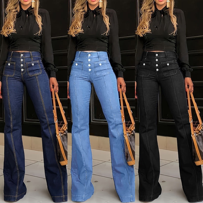 lusailstore - Women's high-rise button-pocket jeans