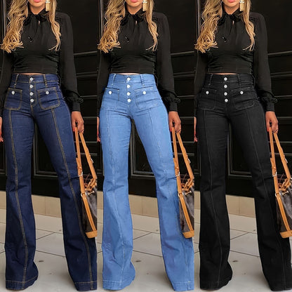 lusailstore - Women's high-rise button-pocket jeans