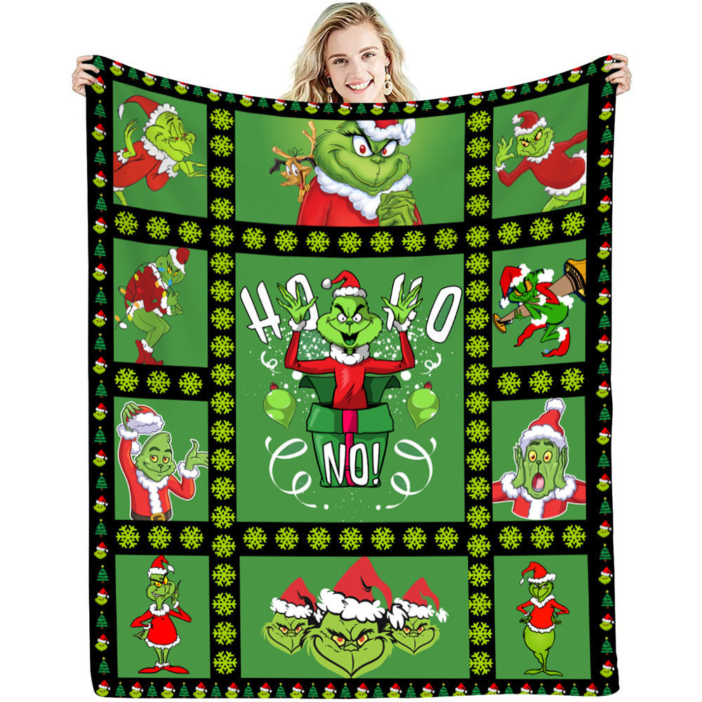 lusailstore - christmas green fluffy grinch flannel blankets