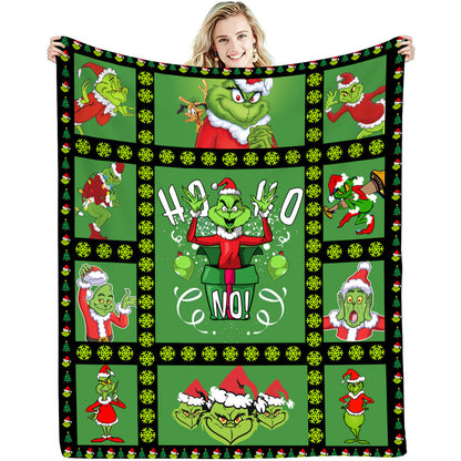 lusailstore - christmas green fluffy grinch flannel blankets