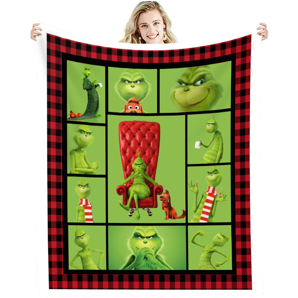lusailstore - christmas green fluffy grinch flannel blankets