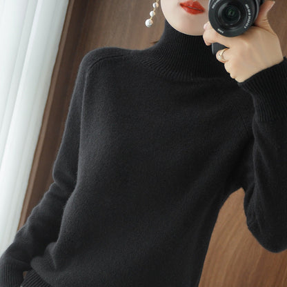 lusailstore-Solid Turtleneck Knit Sweater