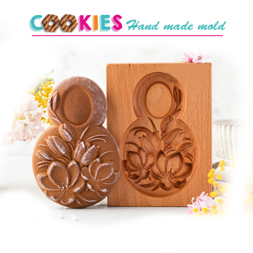 Cross-Border Cookie Mold Cutter Beech Cookie Shortbread Wooden Cookie Mold Biscuit Mold Flower