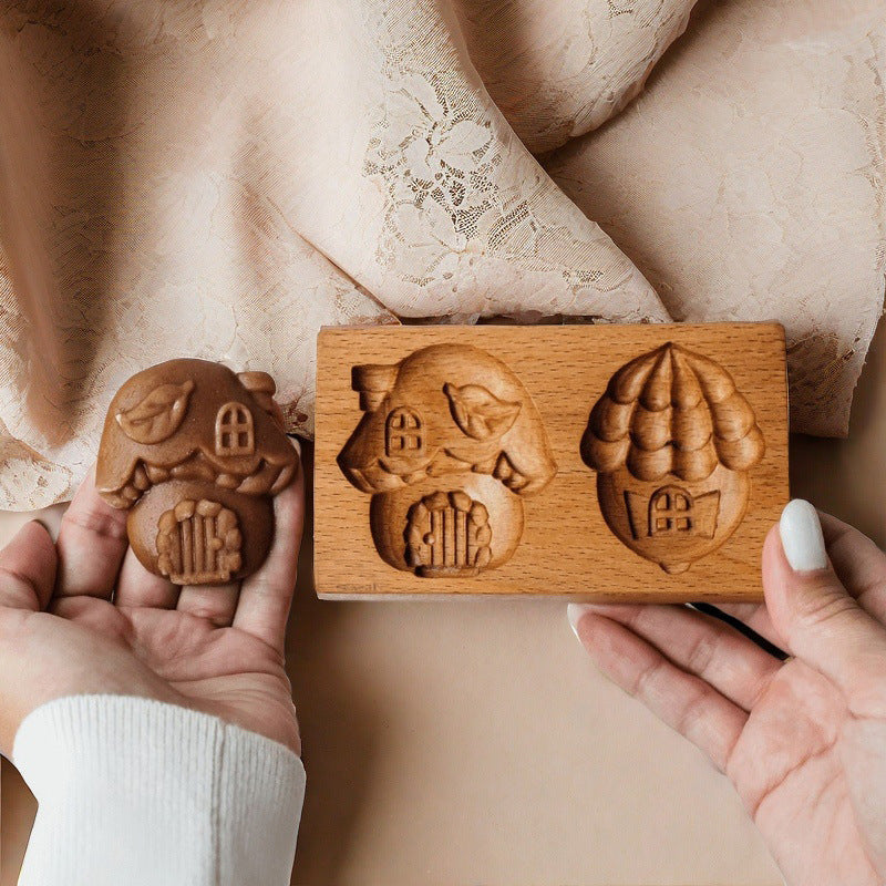 Cross-Border Cookie Mold Cutter Beech Cookie Shortbread Wooden Cookie Mold Biscuit Mold Flower