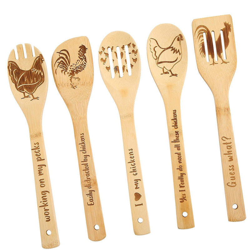 lusailstore - laser engraved logo bamboo spoon spatula sets