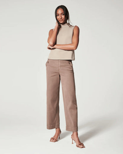 lusailstore - Stretch Twill Cropped Wide Leg Pants