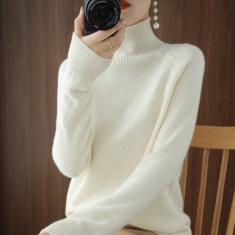 lusailstore-Solid Turtleneck Knit Sweater