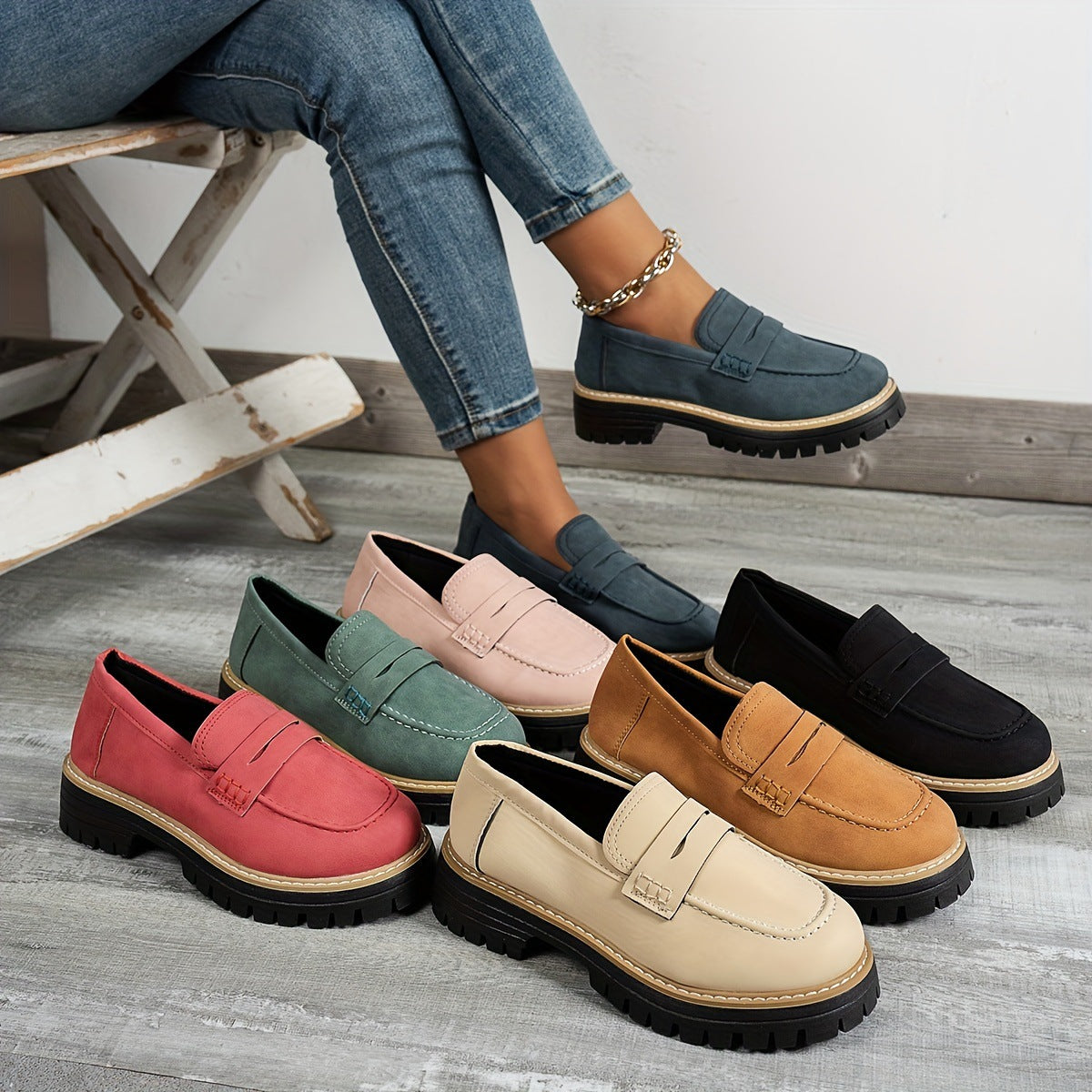 lusailstore - Women's platform comfortable slip-on loafers