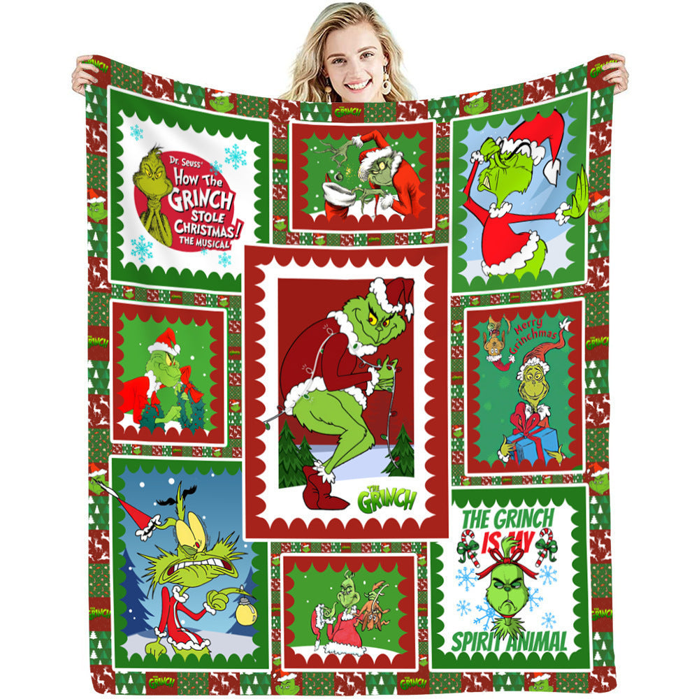 lusailstore - christmas green fluffy grinch flannel blankets