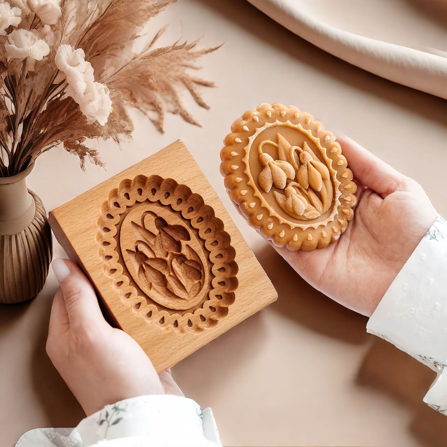 Cross-Border Cookie Mold Cutter Beech Cookie Shortbread Wooden Cookie Mold Biscuit Mold Flower