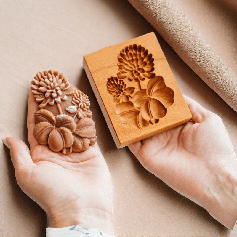 Cross-Border Cookie Mold Cutter Beech Cookie Shortbread Wooden Cookie Mold Biscuit Mold Flower